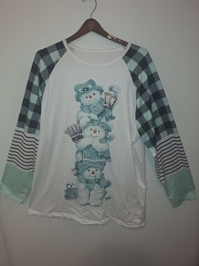 Girls' Mint & White Snowman Raglan Top